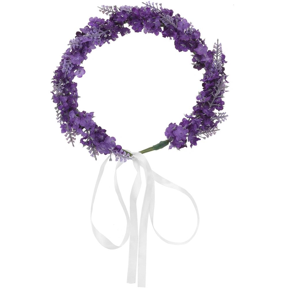 Flower Headband Simulation Lavender Flower Garland Clothes Accessory for Beach Vacation(Dark Purple)