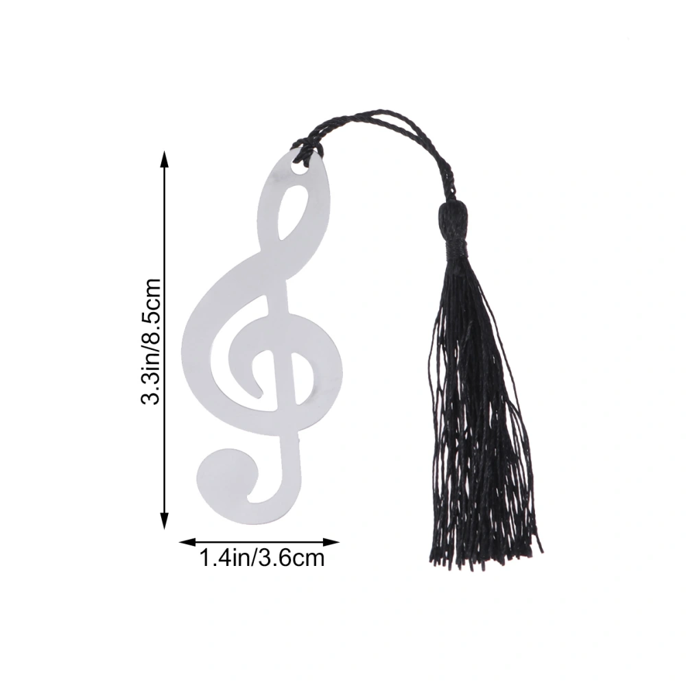 10pcs Stainless Steel Page Marker Musical Note Bookmark with Black Tassel Graduation Gifts (Silver)