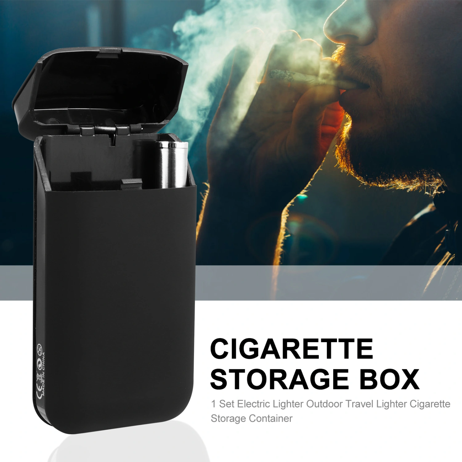 1 Set Electric Lighter Outdoor Travel Lighter Cigarette Storage Container