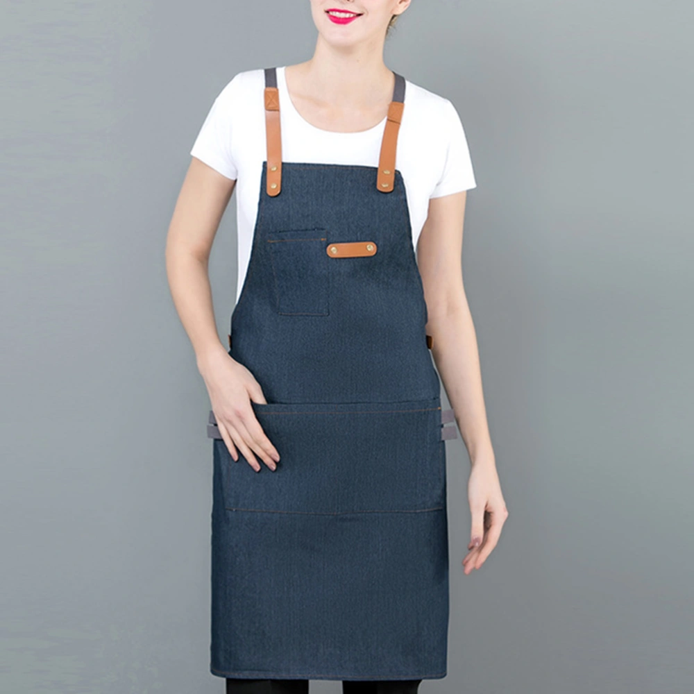 Fashion Men Lady Apron Home Kitchen Chef Apron Restaurant Cooking Baking Dress Simple Apron with Pockets(Blue)