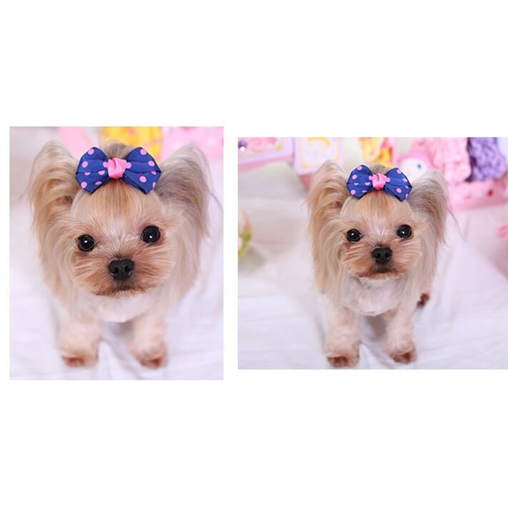 6Pcs Dot Pattern Pet Hair Clips Bowknot Shaped Hair Barrette Bobby (Random Color)