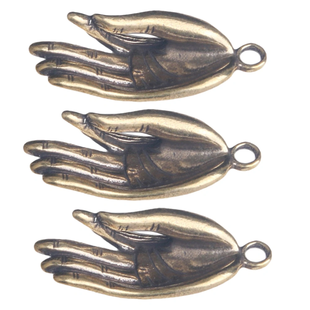 3Pcs Decorative Buddha Hand Craft Vintage Keychain Adorn Chic Brass Gadget