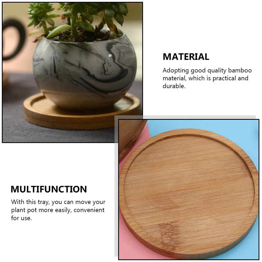 5pcs Bamboo Craft Plant Pot Trays Flowerpot Base Trays Flowerpot Accessory