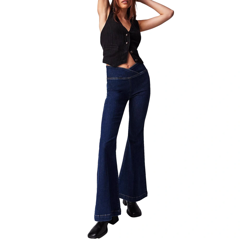 Women Fashion Flare Jeans Solid Color High Waist Stretch Denim Pants Spring Autumn Casual Slim Bell Bottoms Trousers