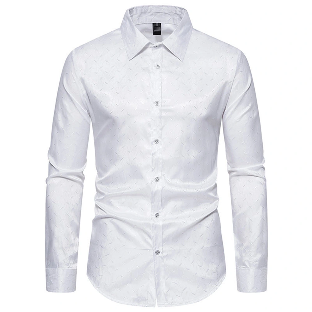 Men Slim Fit Shirts Jacquard Button-Down Long Sleeve Tops Turn-Down Collar Spring Fall Casual Clothes