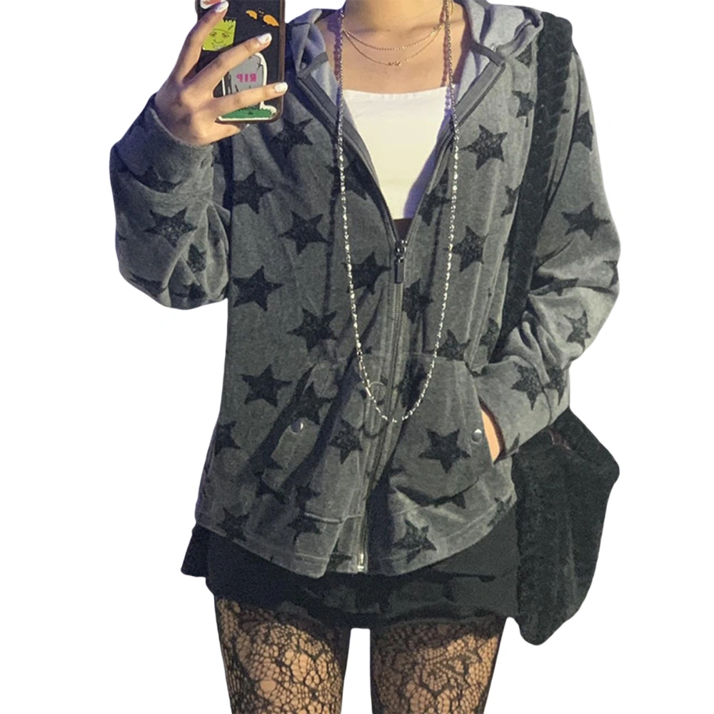 Women Hoodie, Long Sleeve Stars Print Sweatshirt Outwear with Pockets for Street Casual