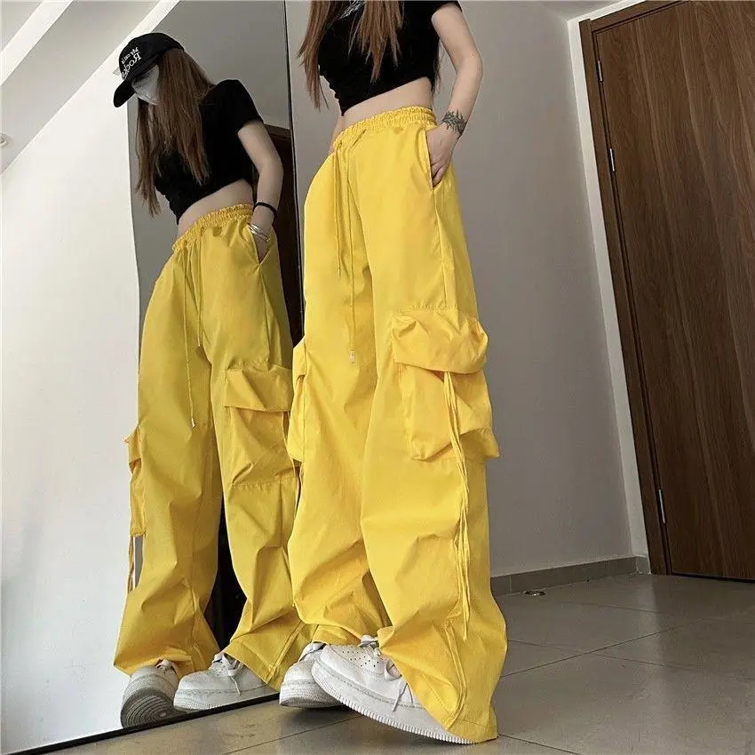 American retro quick-drying overalls women's summer high waist straight wide leg streamer loose casual floor mopping trousers trendy