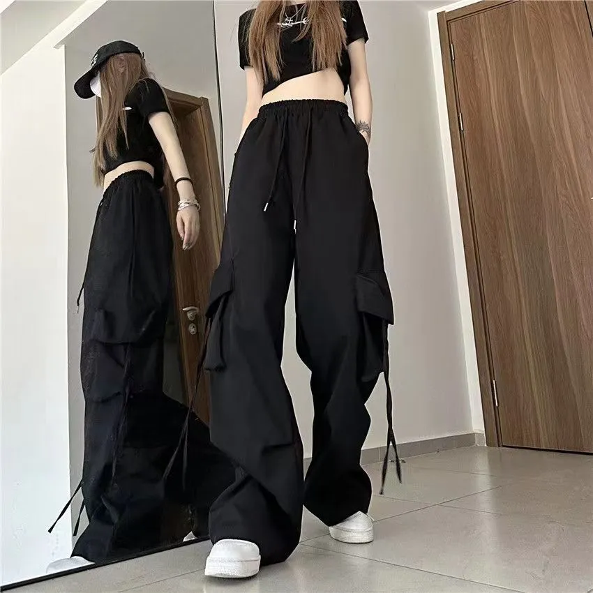 American retro hot girl overalls women's summer thin loose hip-hop trousers hip-hop trendy wide-leg pants