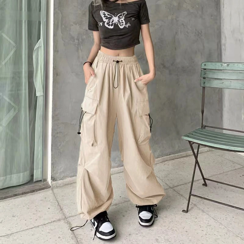 American retro tooling casual pants women's summer all-match straight drape trousers loose wide-leg pants ins