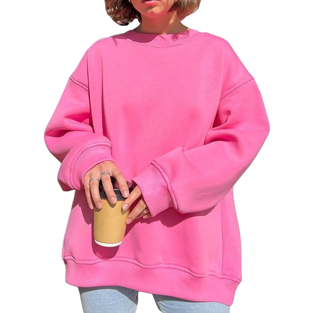 Women's Spring Autumn Loose Sweatshirt Solid Color Long Sleeve Crewneck Pullover