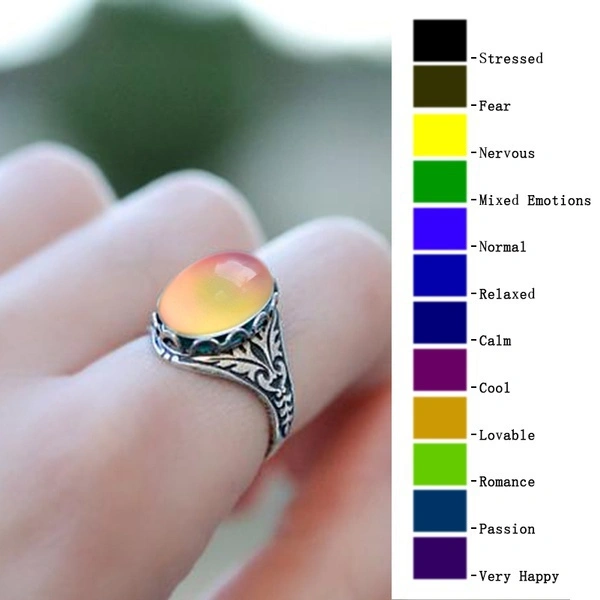 Mood Ring Changing Color for Adults Antique Solid 925 Sterling Silver Vintage Statement Rings Women Size 5 6 7 8 9 10 11