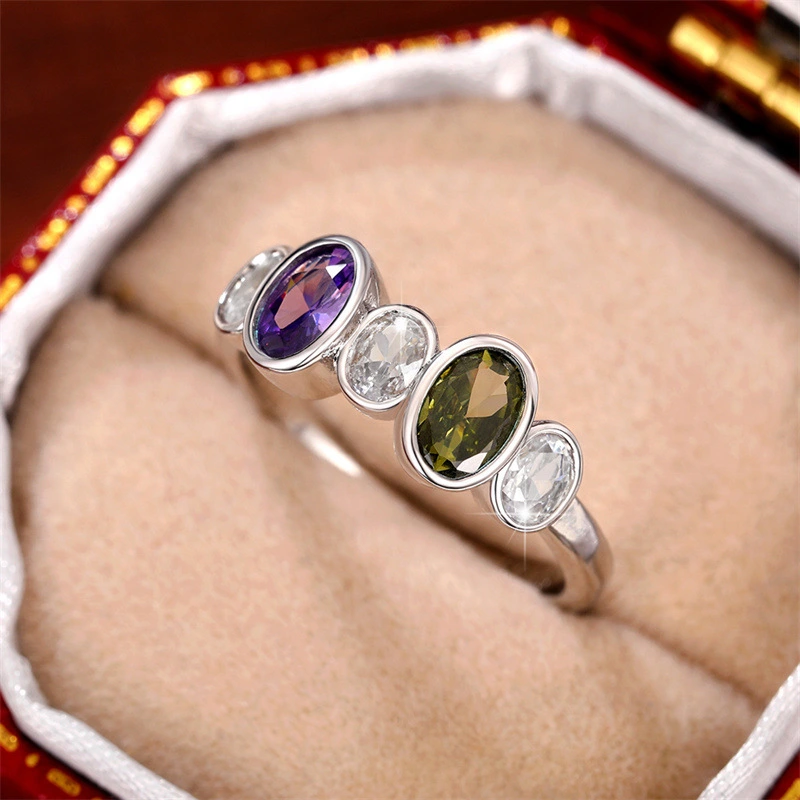 New Item Vintage Rings for Women Inlaid Olive/Purple/White CZ Simple Stylish Lady's Finger Ring Party Anniversary Gifts