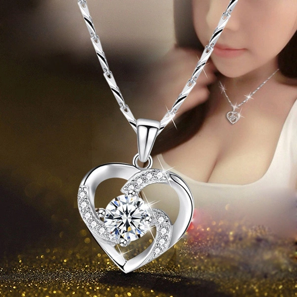 Fashion S925 Silver Necklace Women Casual Heart-shaped Pendant Ladies Birthday Gift Christmas Gift Valentine Gift Ladies Jewelry