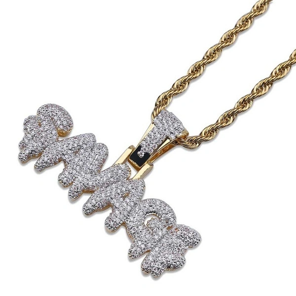 Hip Hop SAVAGE Necklace Brass Gold Color Iced Out Micro Pave Cubic Zircon 24inch Rope Charm Chain For Men