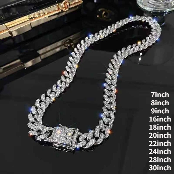 Exaggerated Domineering 13MM Width Cuban Link Chain Gold/Silver/Rose gold Plated Bling Miami Cuban Necklace Diamond Chain for Fashion Men and Women Iced Out Hip Hop Jewelry