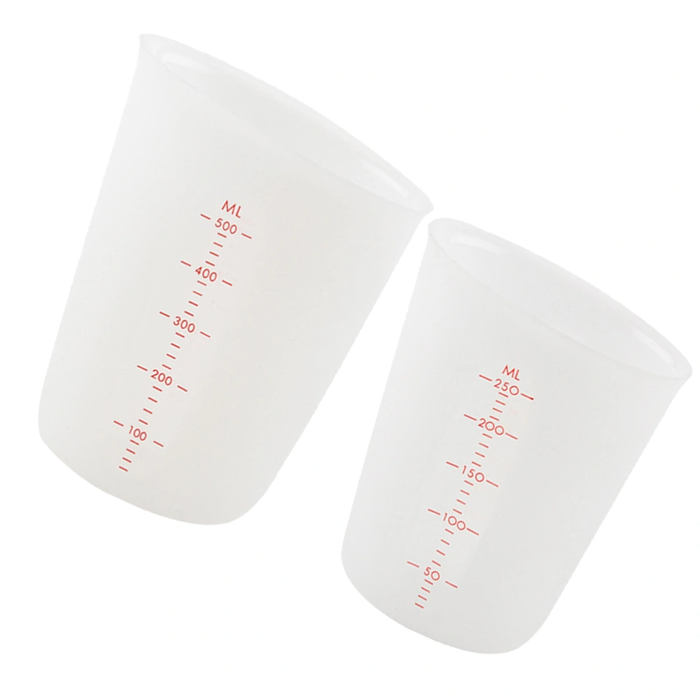 2pcs Silicone Measuring Cup Visible Semi-transparent Measuring Cup Scale Measuring Cup (250ML 500ML)