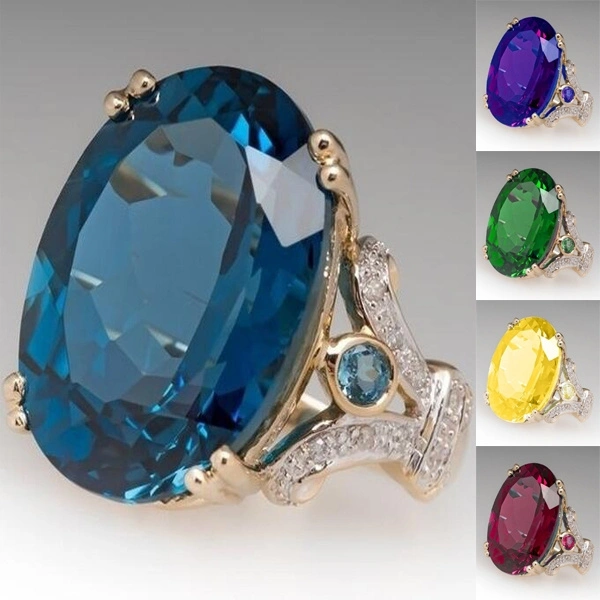 Fashion Jewelry 18K Yellow Gold Filled Round Blue Sapphire Women's Wedding Ring Size5-10