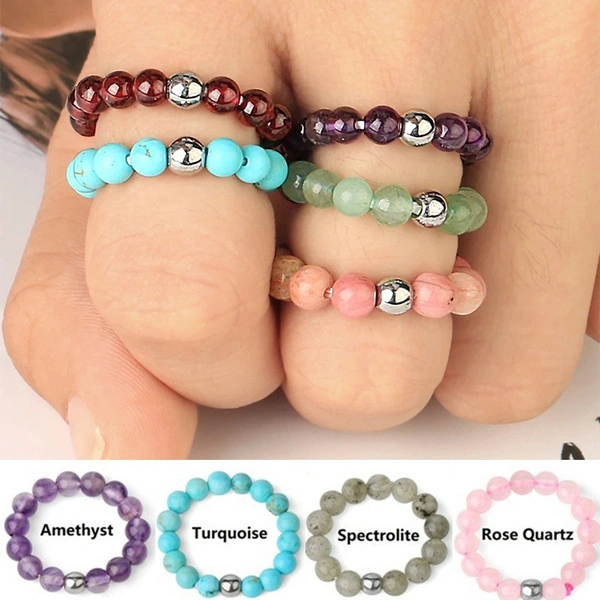 4Mm Healing Crystal Gemstone Finger Ring Natural Stone Beads Rings Handmade Creative Band Ring Women Men Party Jewelry