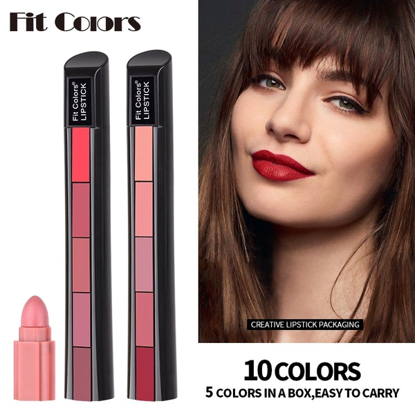 Cross border matte 5-color lipstick combination 5-section misty velvet color non stick cup sexy lipstick, waterproof and sweat resistant matte lipstick