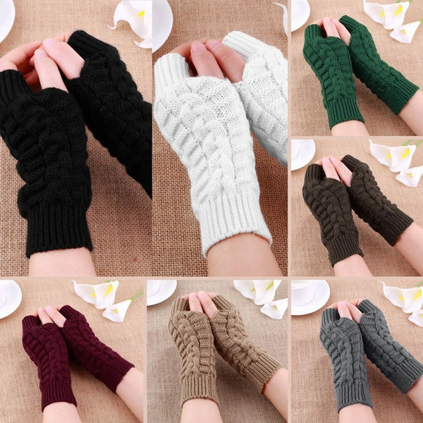 Women Stylish Hand Warmer Winter Gloves Warm Crochet Knitting Faux Wool Mitten Fingerless Glove Soft Warm Mitten