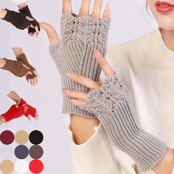 Woolen Gloves Autumn and Winter New Style Female Students Fashion Wild Knitted Warm Half Fingerless Gloves