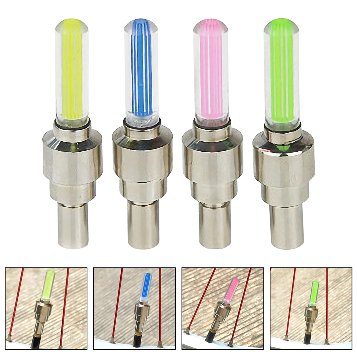 2Pcs LED Wheel Light Long Lifespan Easy Installation Stainless Steel Stylish Tire Valve Cap Neon Lamp for Mountain Bike