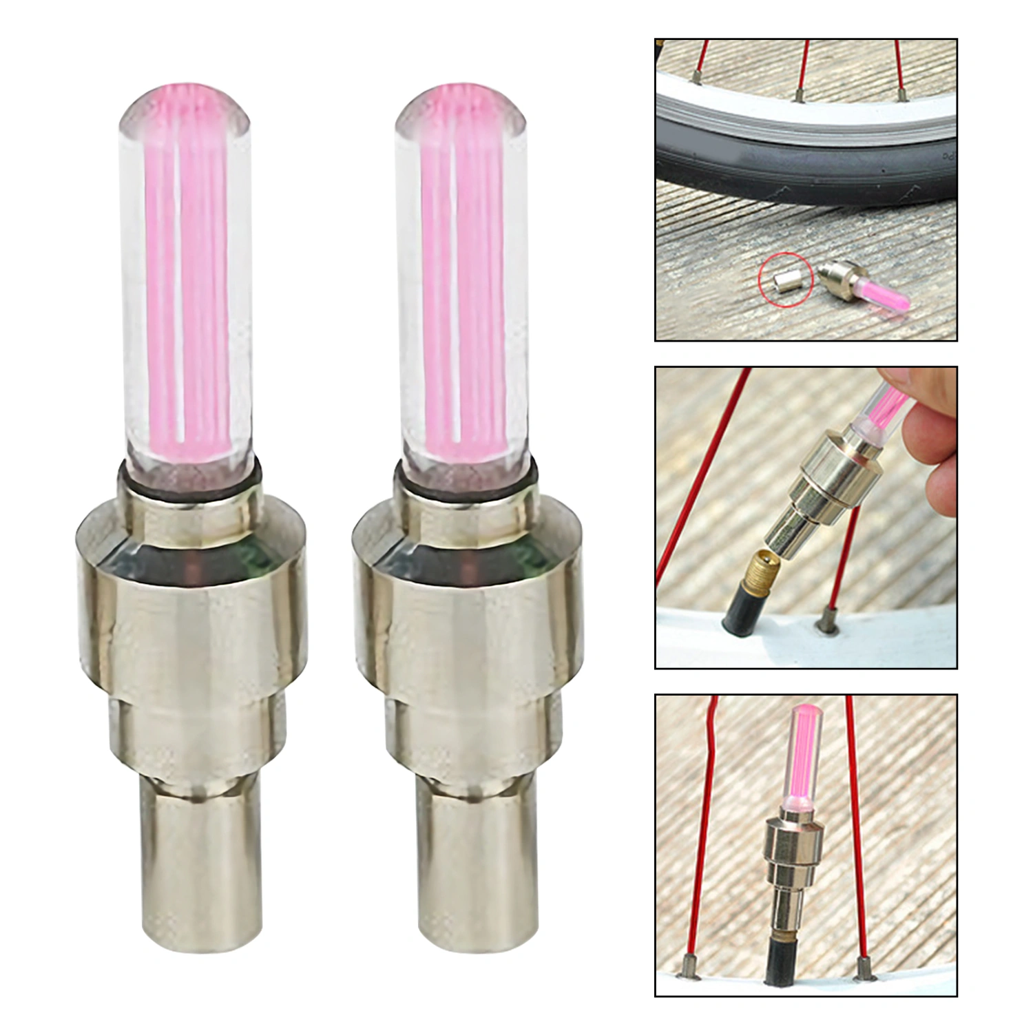 2Pcs LED Wheel Light Long Lifespan Easy Installation Stainless Steel Stylish Tire Valve Cap Neon Lamp for Mountain Bike