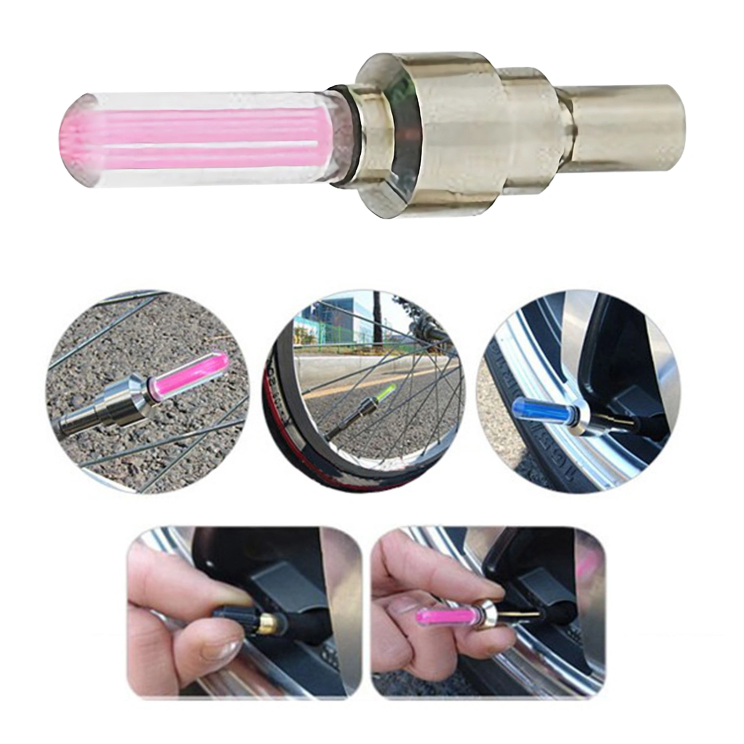 2Pcs LED Wheel Light Long Lifespan Easy Installation Stainless Steel Stylish Tire Valve Cap Neon Lamp for Mountain Bike