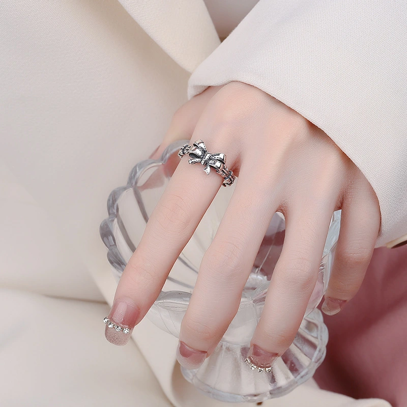 Sterling Silver Retro Retro Bow-shaped Ring