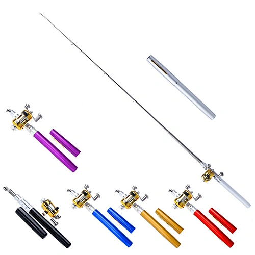 Mini Outdoor Pocket Fish Pen Shape Fishing Rod Aluminum Alloy Fishing Pole