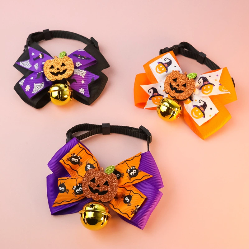 Pet Cat Dog Pumpkin Bow Tie Big Bell Decorations