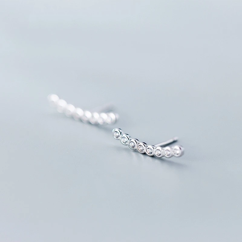 S925 Silver Simple Rhinestone Straight Ear Studs