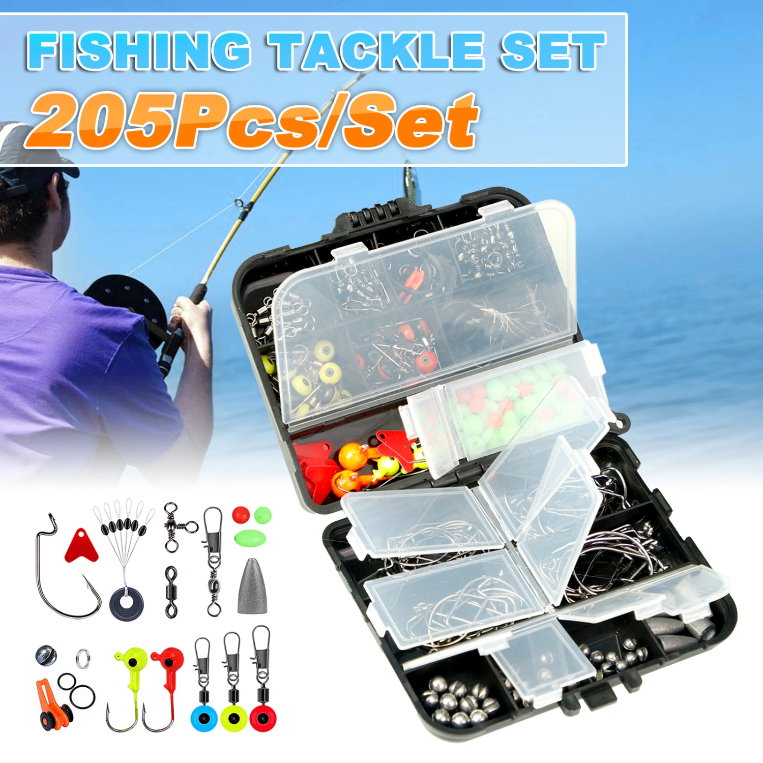 205Pcs/Set Fishing Lure Hook Accessory Tackle Set for Angling