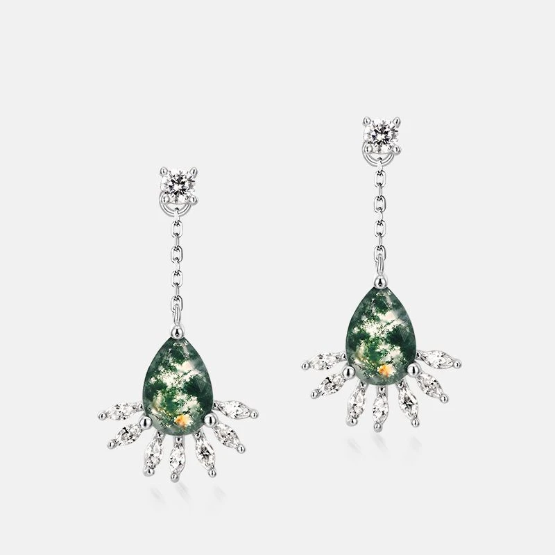 S925 Silver Green Moss Earrings For Women