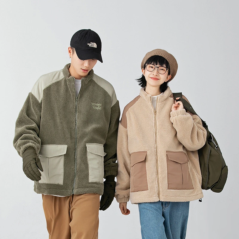 Retro Casual Contrast Color Stitching Lamb Wool Cotton-padded Jacket