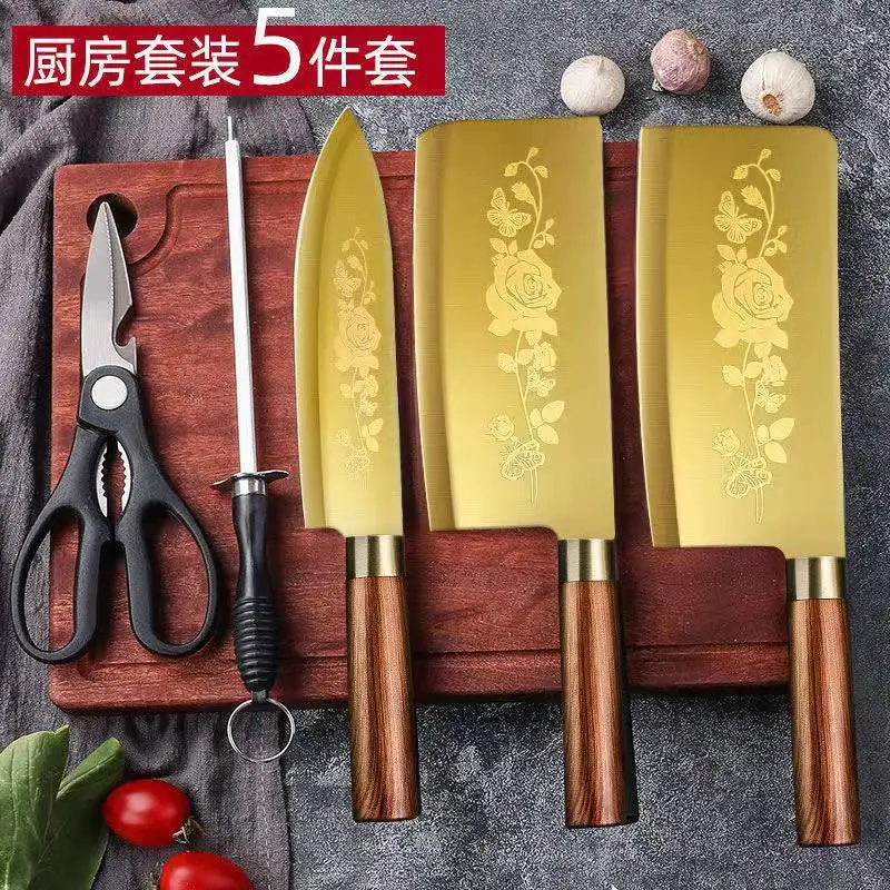 Gold Kitchen Household Alloy Bone Cutting Slice Knife Set