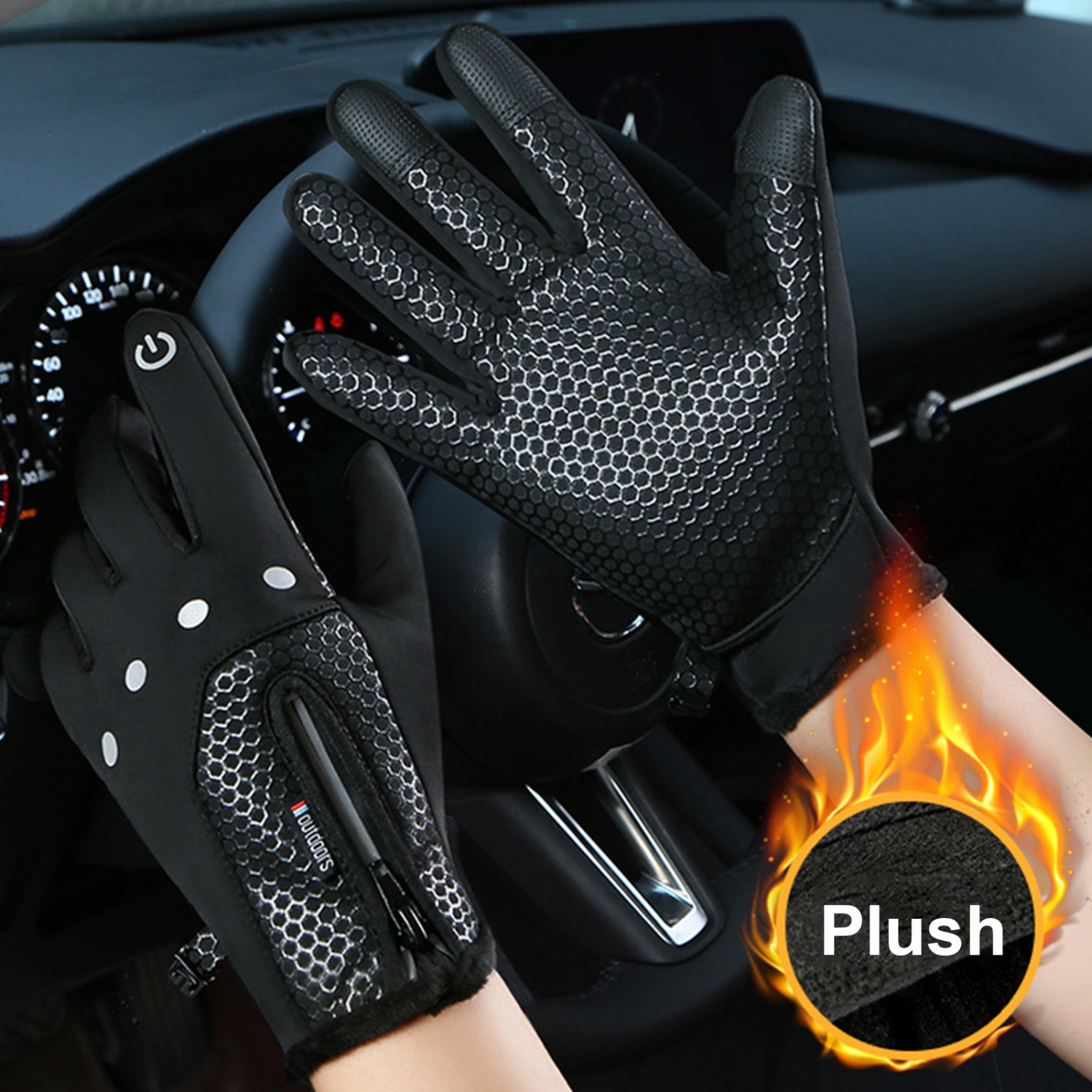 1 Pair Thickened Cycling Gloves Windproof Breathable Honeycomb Palm Touchscreen Gloves for Winter
