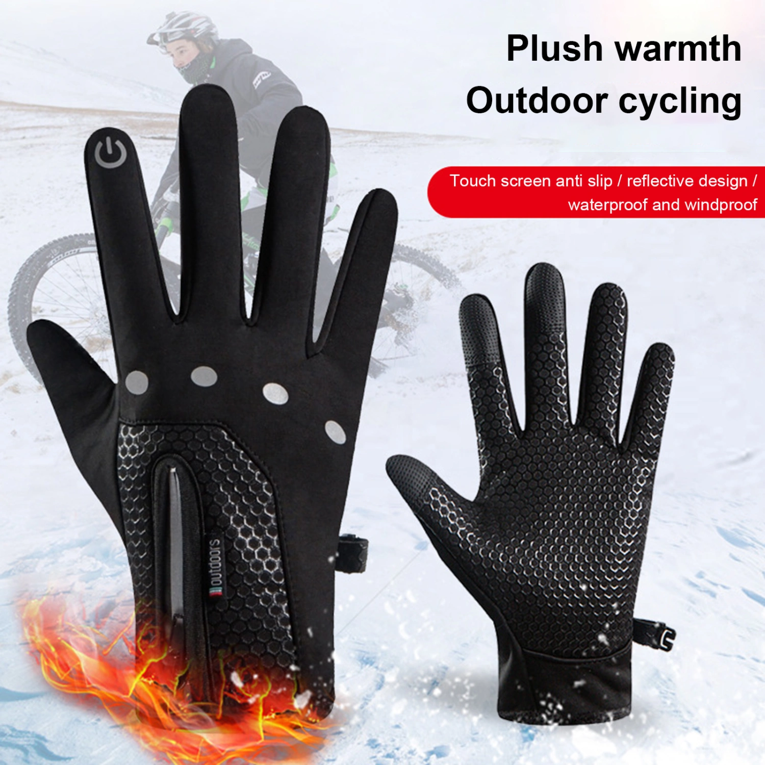 1 Pair Thickened Cycling Gloves Windproof Breathable Honeycomb Palm Touchscreen Gloves for Winter