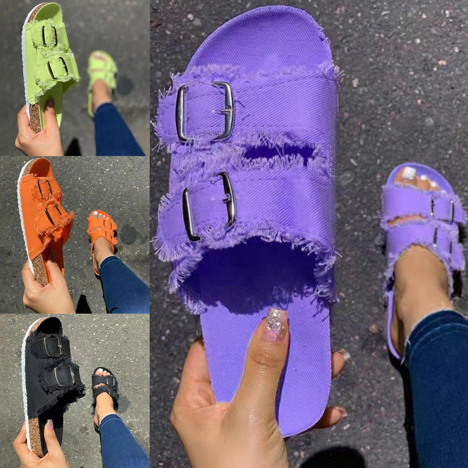 1 Pair Sandals Double Buckle Anti Skid Rubber Women's Comfort EVA Slides Sandals for Outdoor