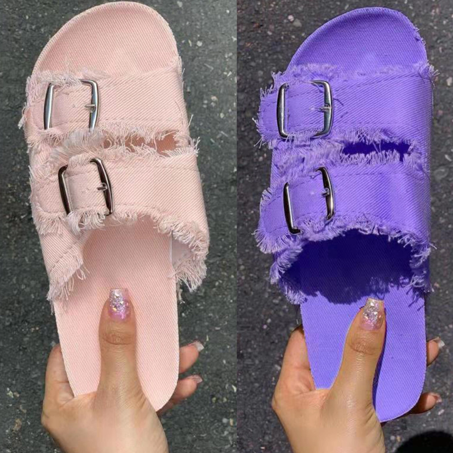 1 Pair Sandals Double Buckle Anti Skid Rubber Women's Comfort EVA Slides Sandals for Outdoor