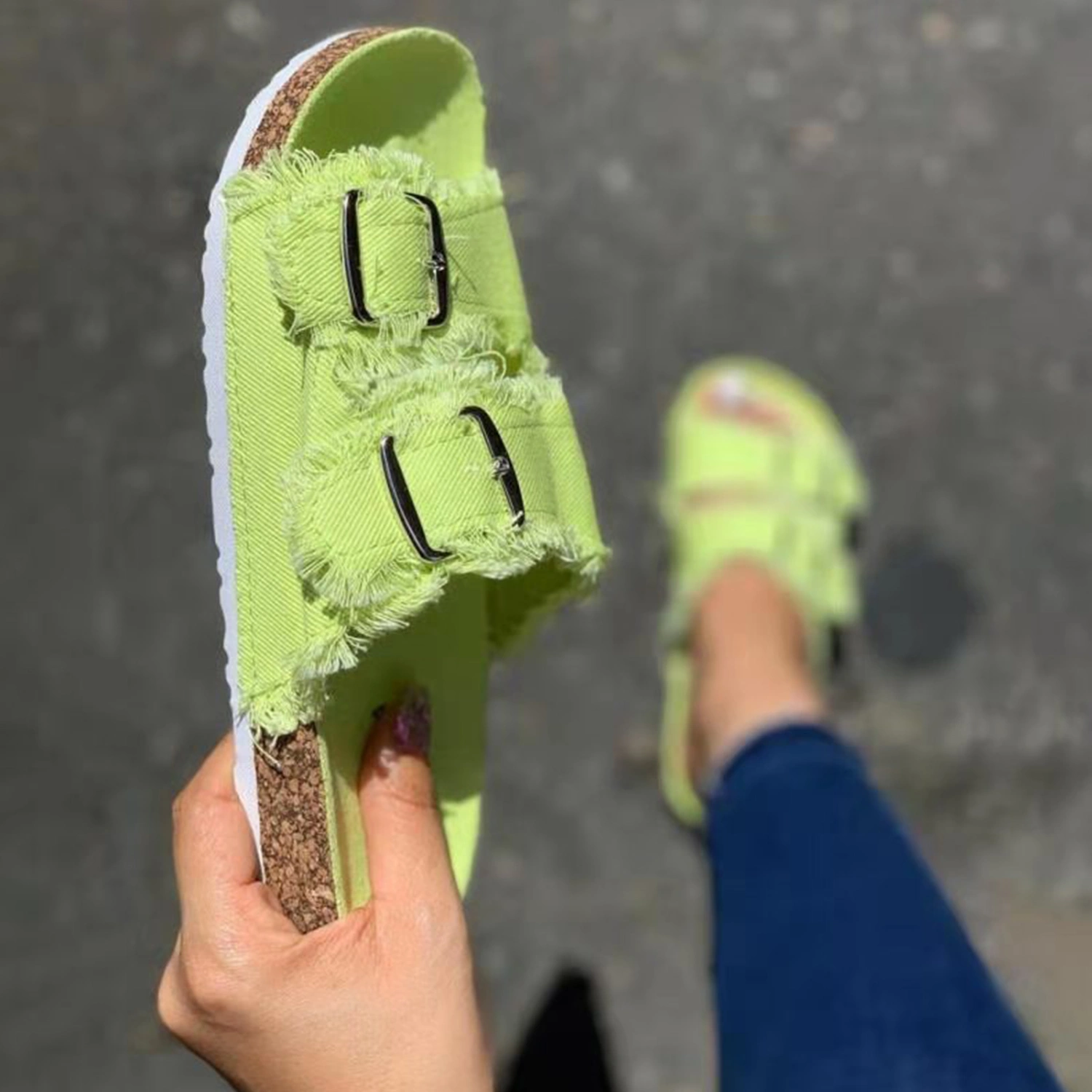 1 Pair Sandals Double Buckle Anti Skid Rubber Women's Comfort EVA Slides Sandals for Outdoor