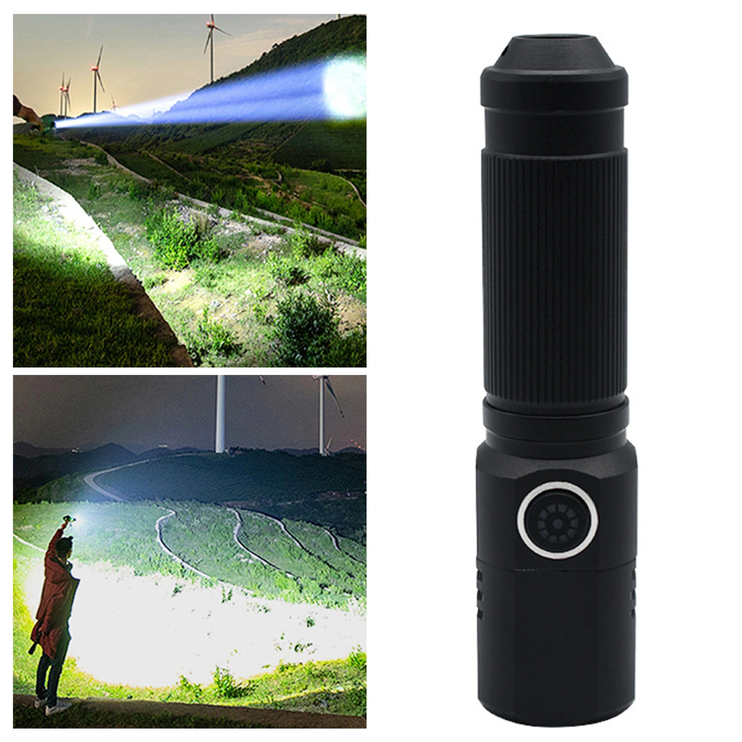 P50 Outdoor Flashlight Telescopic Zoom Waterproof USB Charging Multifunctional Illumination Aluminum Alloy Strong Light Portable LED Torch for Camping