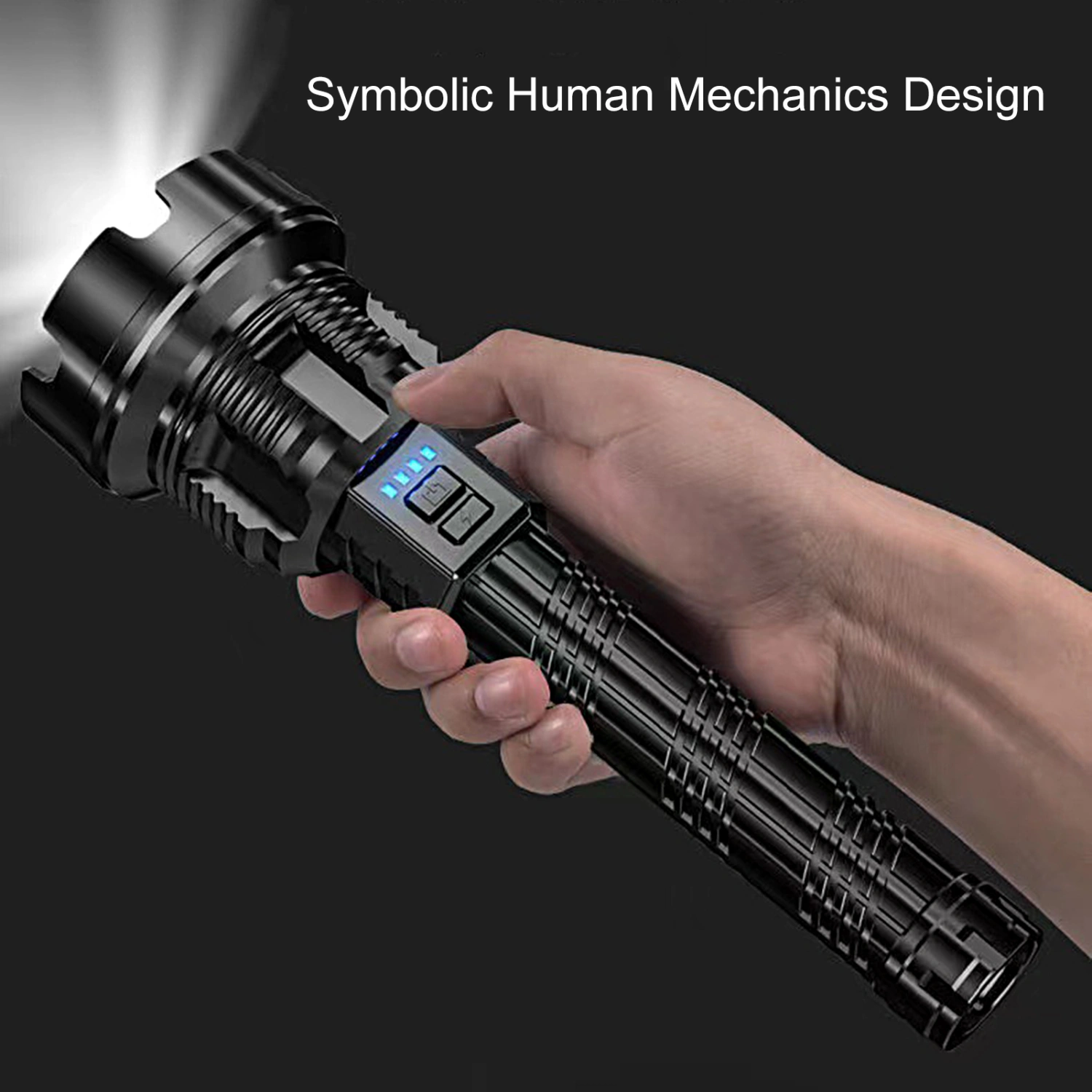 Handheld Flashlight High Brightness Long Standby Time Digital Display Strong Light Emergency Light for Camping 