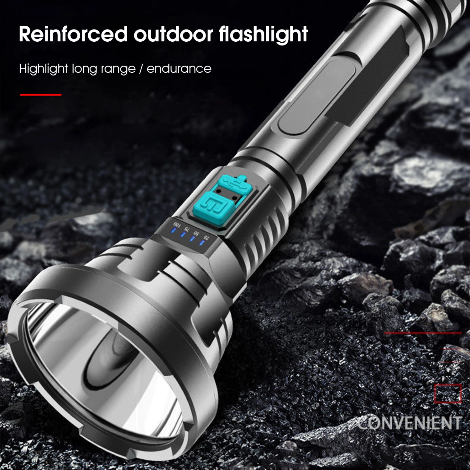 Handheld Flashlight Waterproof Powerful ABS Super Bright USB Outdoor Flashlight for Hiking