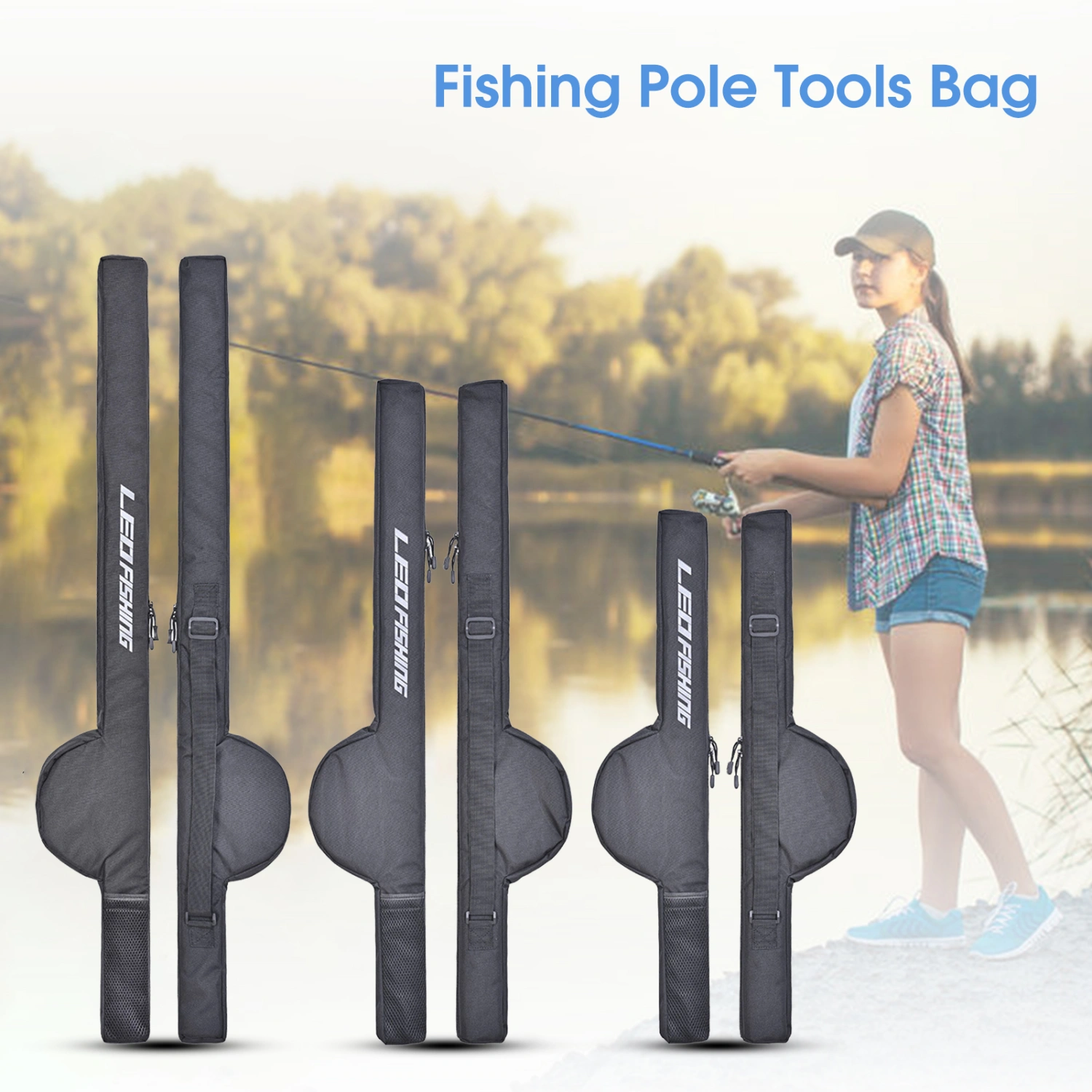 Fishing Rod Bag Foldable Large Capacity Portable Fishing Pole Tackle Protective Cover Case Storage Bag for Outdoor 