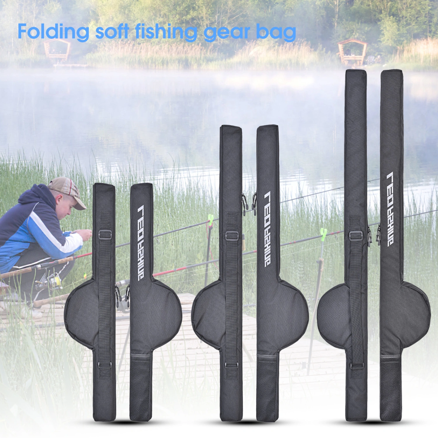 Fishing Rod Bag Foldable Large Capacity Portable Fishing Pole Tackle Protective Cover Case Storage Bag for Outdoor 