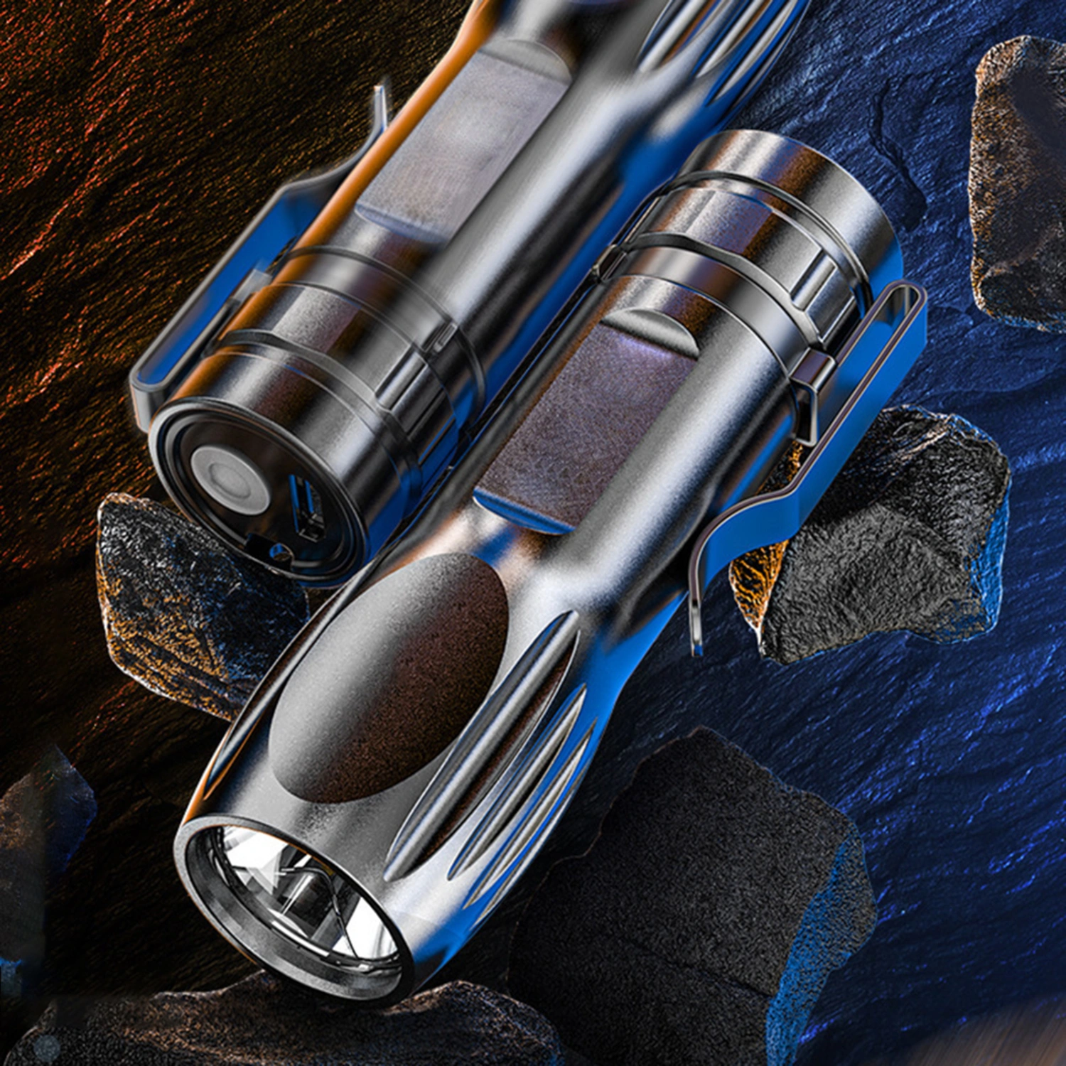 1 Set Camping Flashlight with Pen Clip USB Charging Outdoor Hiking Mini Hand Torch Emergency Light Tent Equipment