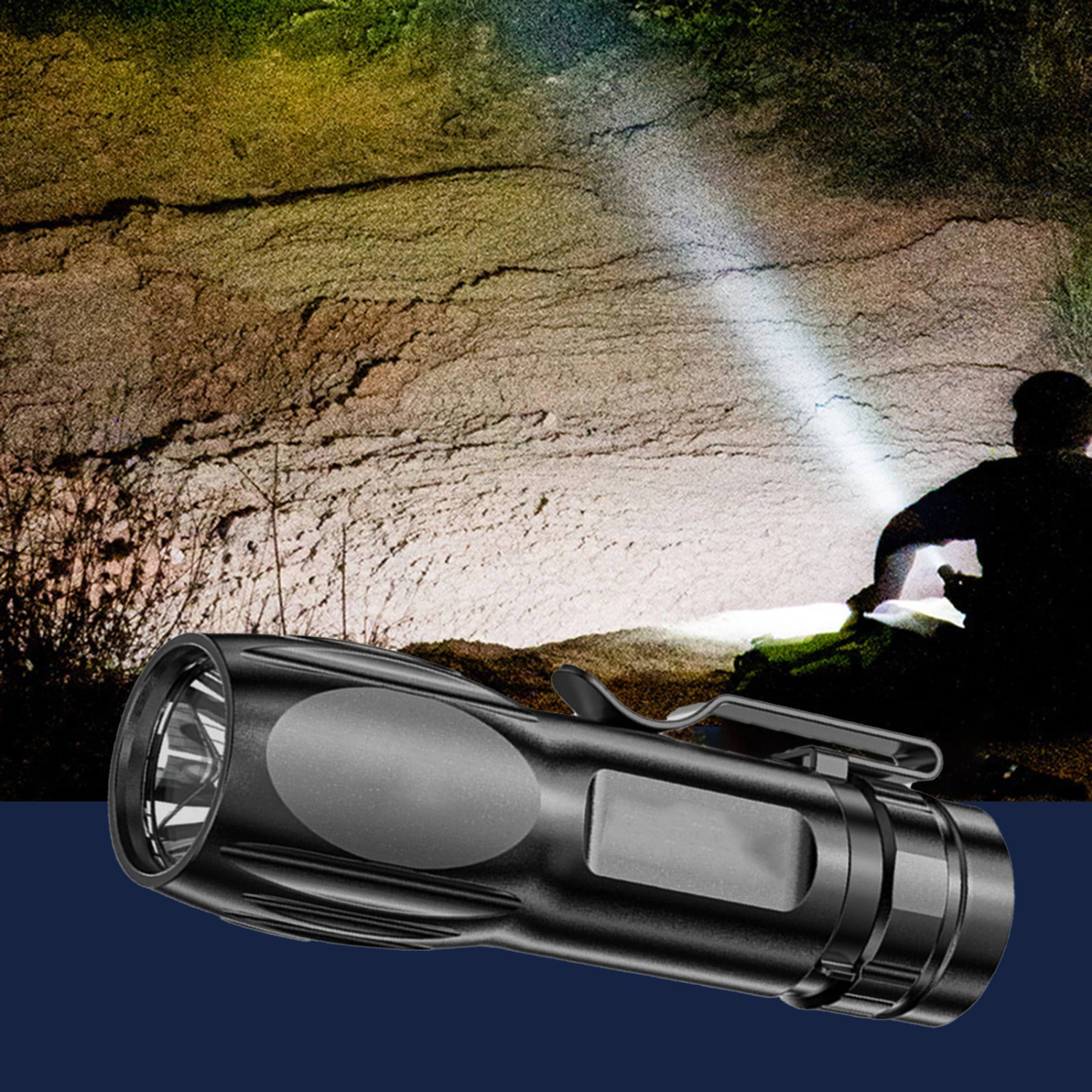 1 Set Camping Flashlight with Pen Clip USB Charging Outdoor Hiking Mini Hand Torch Emergency Light Tent Equipment