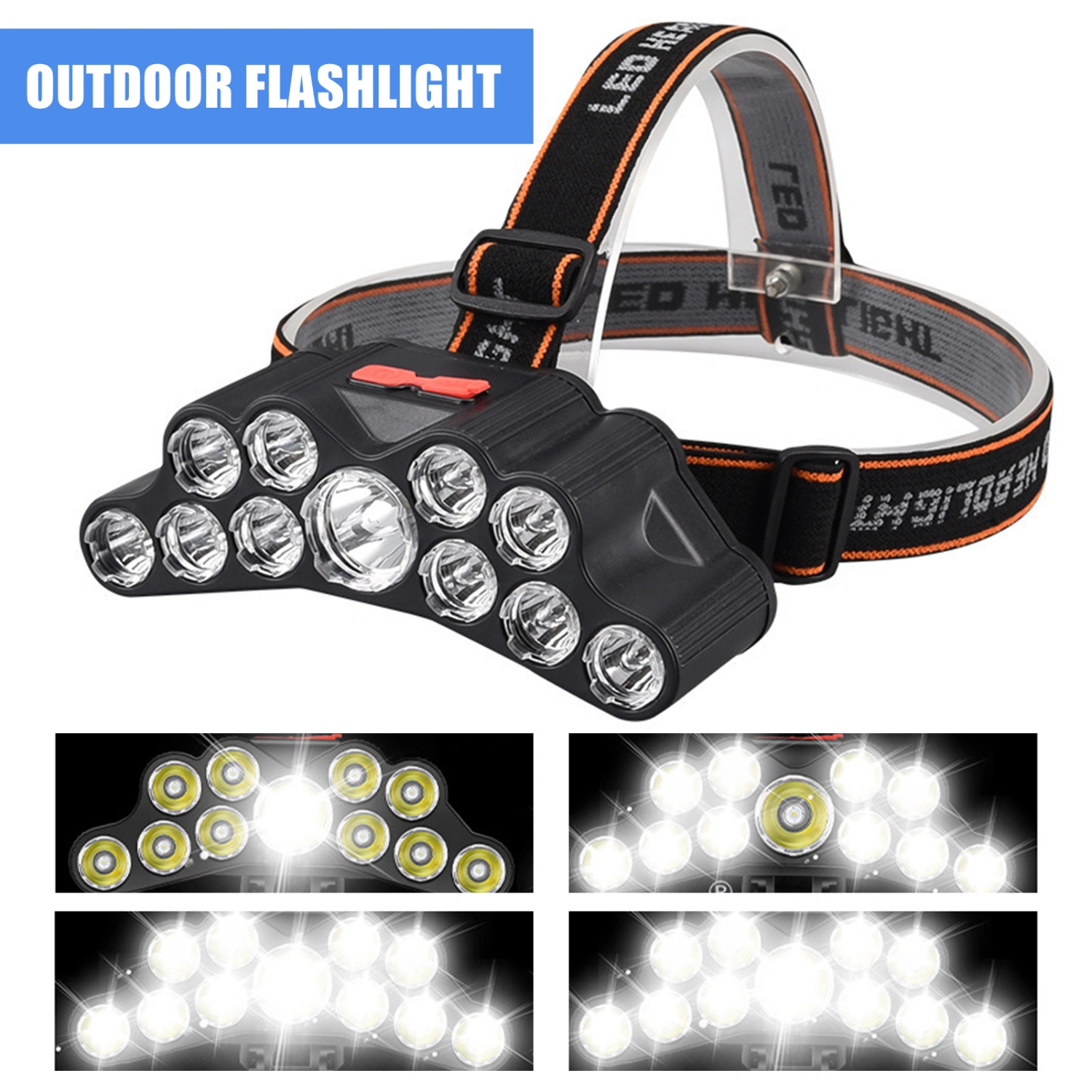 Rechargeable LED Headlamp 18000 Lumen Bright 11 LEDs Head Lamp Waterproof Head-Mounted Flashlight for Outdoor Running Hunting Camping Hiking