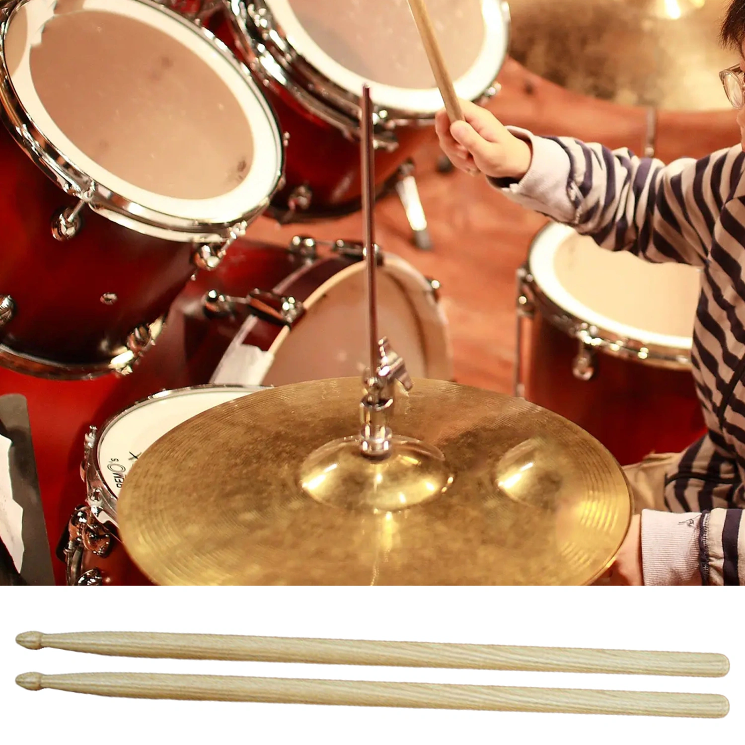 1 Pair Instrument Drumstick Durable Exquisite Solid Color Ani-slip Anti-deform Smooth Surface Strong Toughness Anti-break Handhold Drumstick Drum Kit